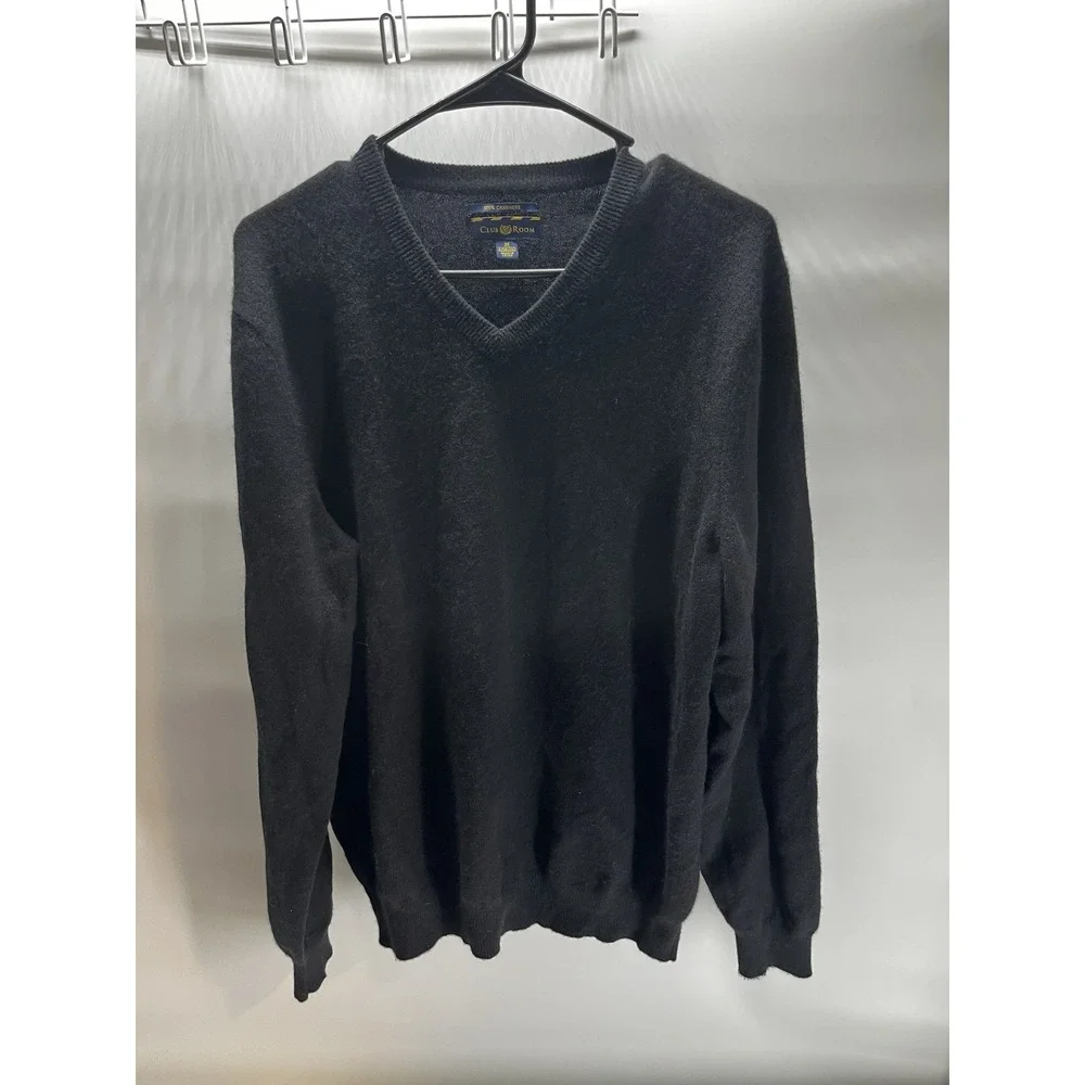 Club Room Medium M Estate Cashmere Sweater V Neck Black‎ Preppy Business